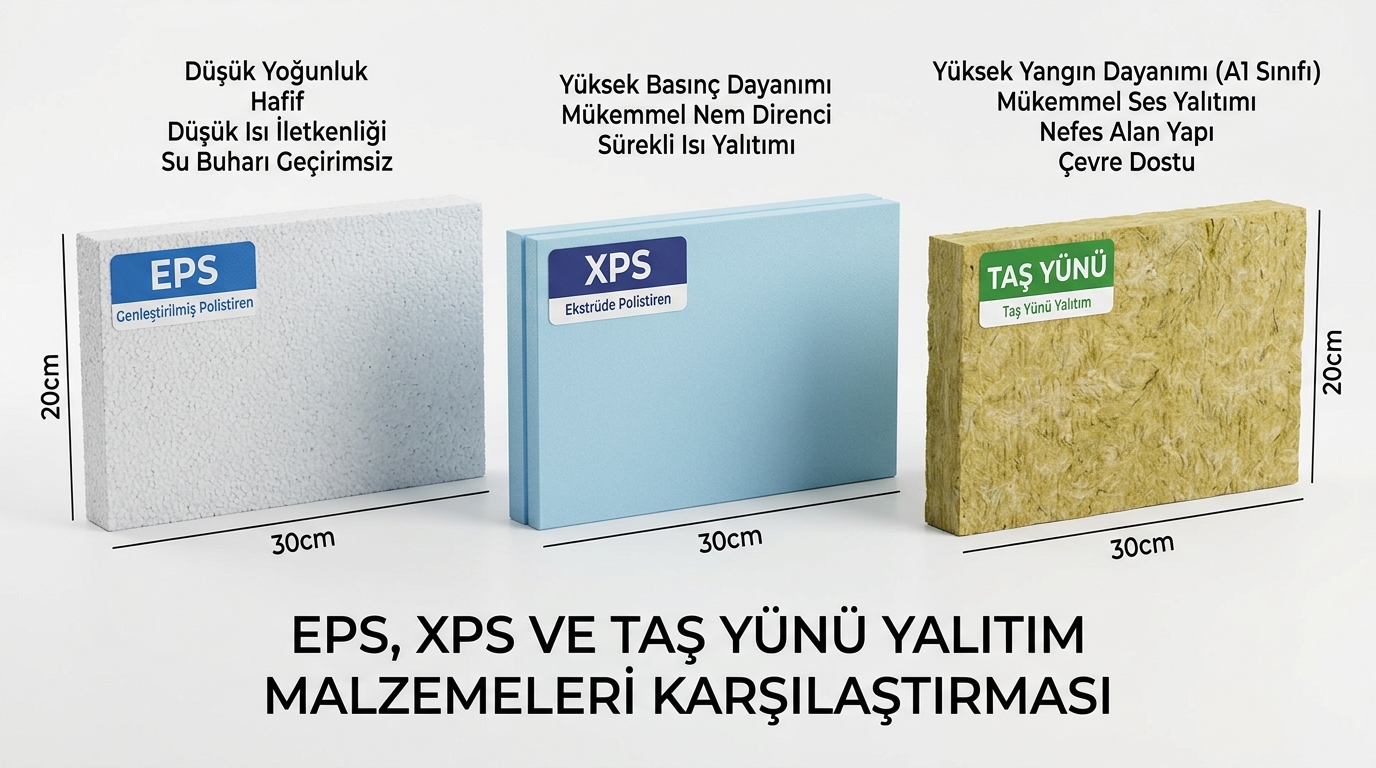 EPS XPS taş yünü yalıtım malzemeleri karşılaştırma