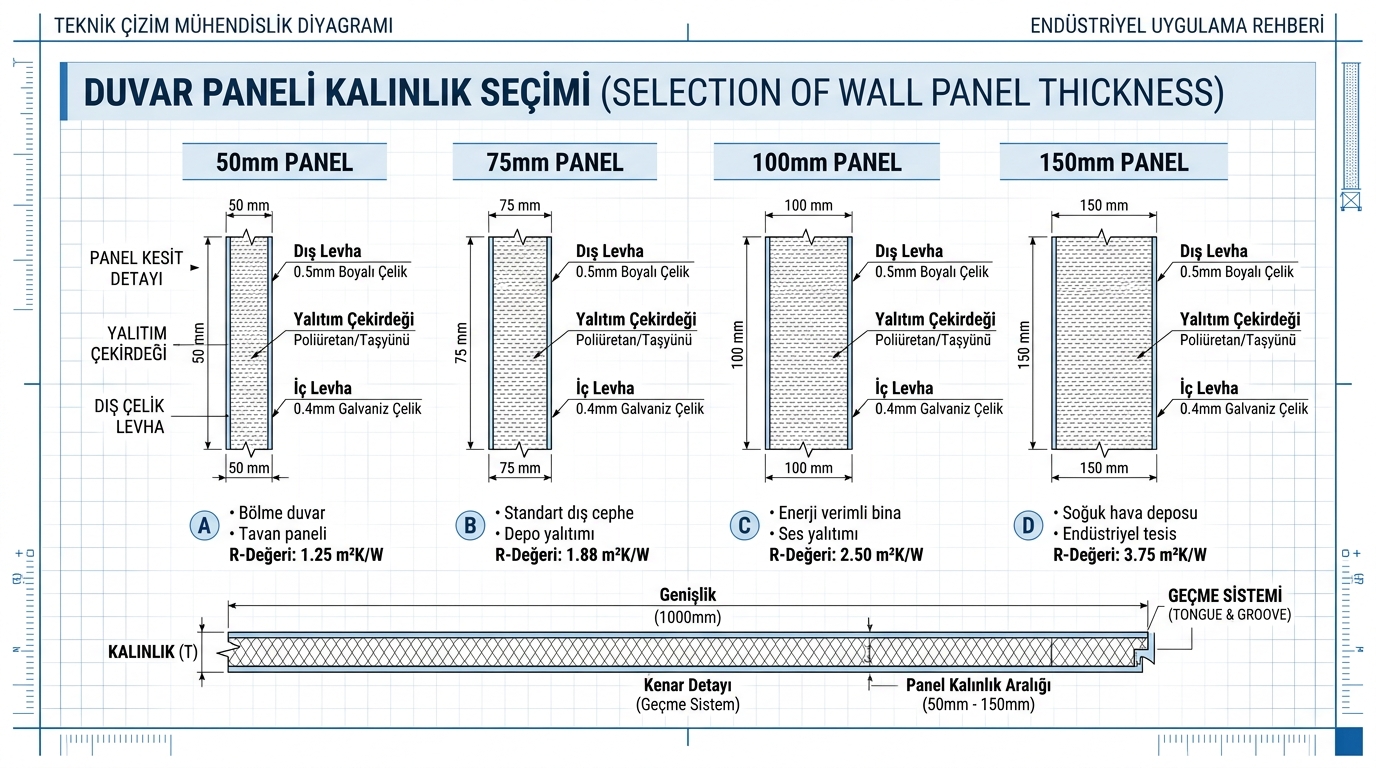 Pres panel kalınlık seçimi 50mm 75mm 100mm 150mm karşılaştırma