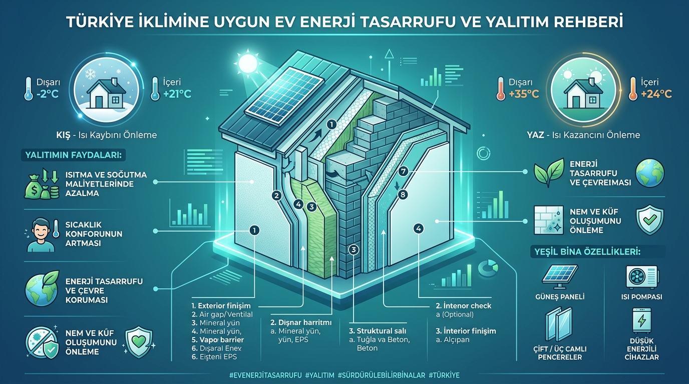 Pres panel yalıtım katmanları ve enerji tasarrufu diyagramı